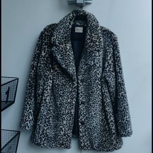 DKNY Faux Fur Leopard Print Coat
